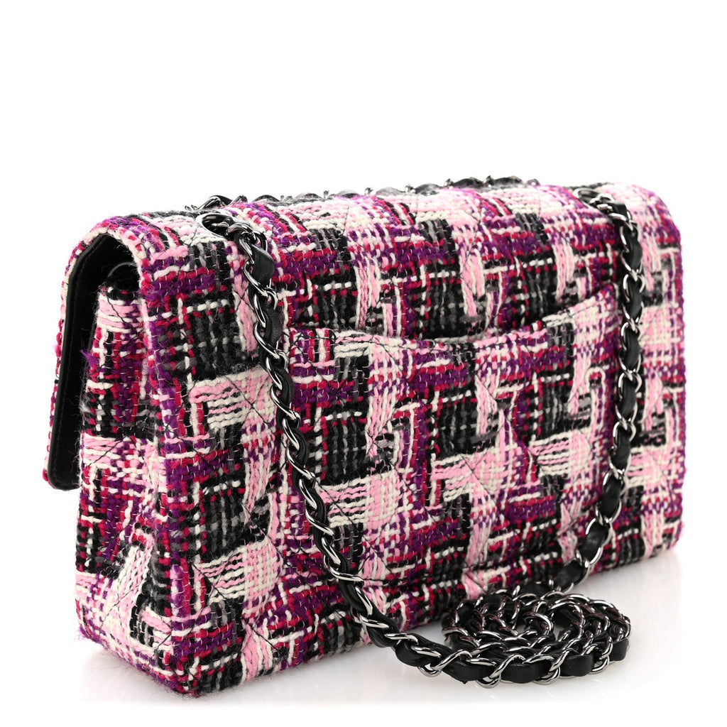 Chanel Tweed Quilted Medium Double Flap Pink Black