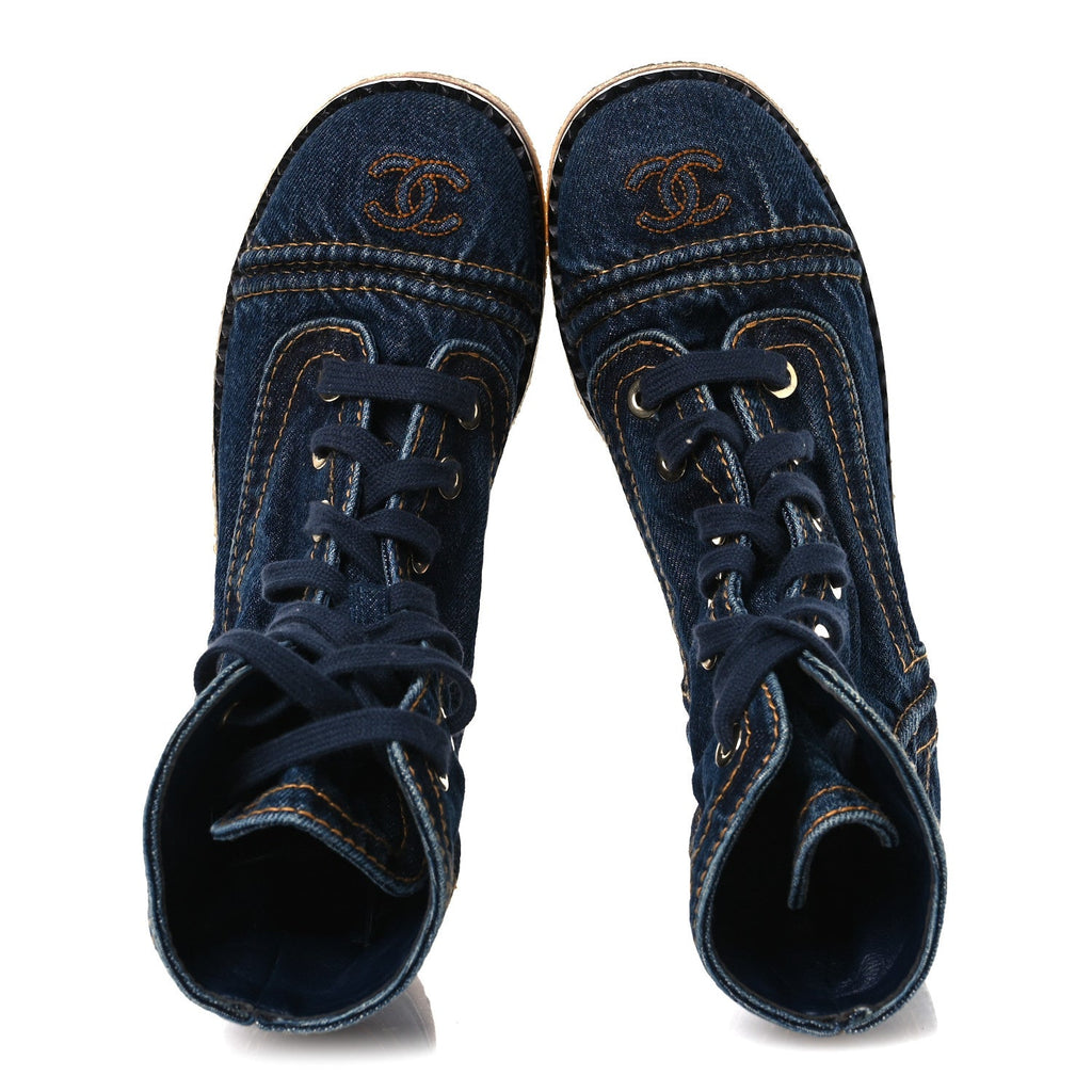 Denim Lace Up Boots 36.5 Navy Blue