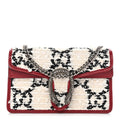 Gucci Tweed GG Monogram Super Mini Dionysus Shoulder Bag White Black Romantic Cherry