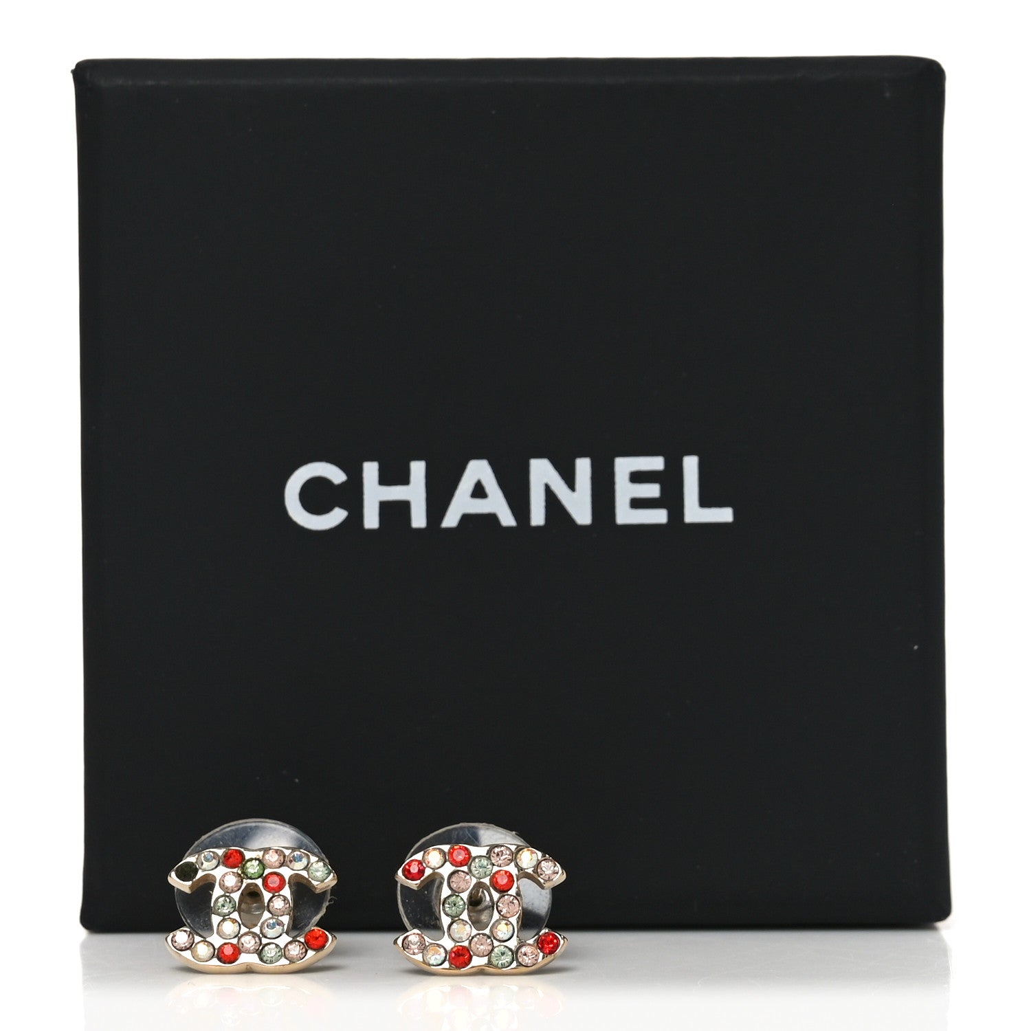 Metal Crystal CC Earrings Gold Multicolor