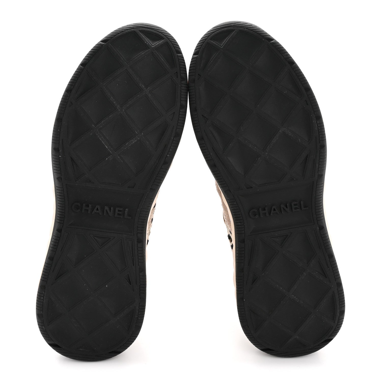 Chanel Suede Calfskin Embroidered CC Sneakers 35.5 Beige Black