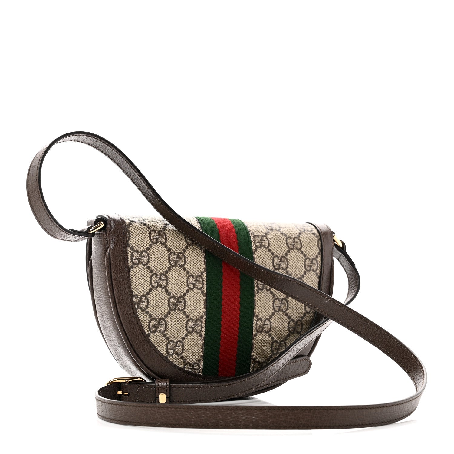 Gucci GG Supreme Monogram Textured Dollar Calfskin Web Mini Ophidia Flap Shoulder Bag Beige Ebony New Acero