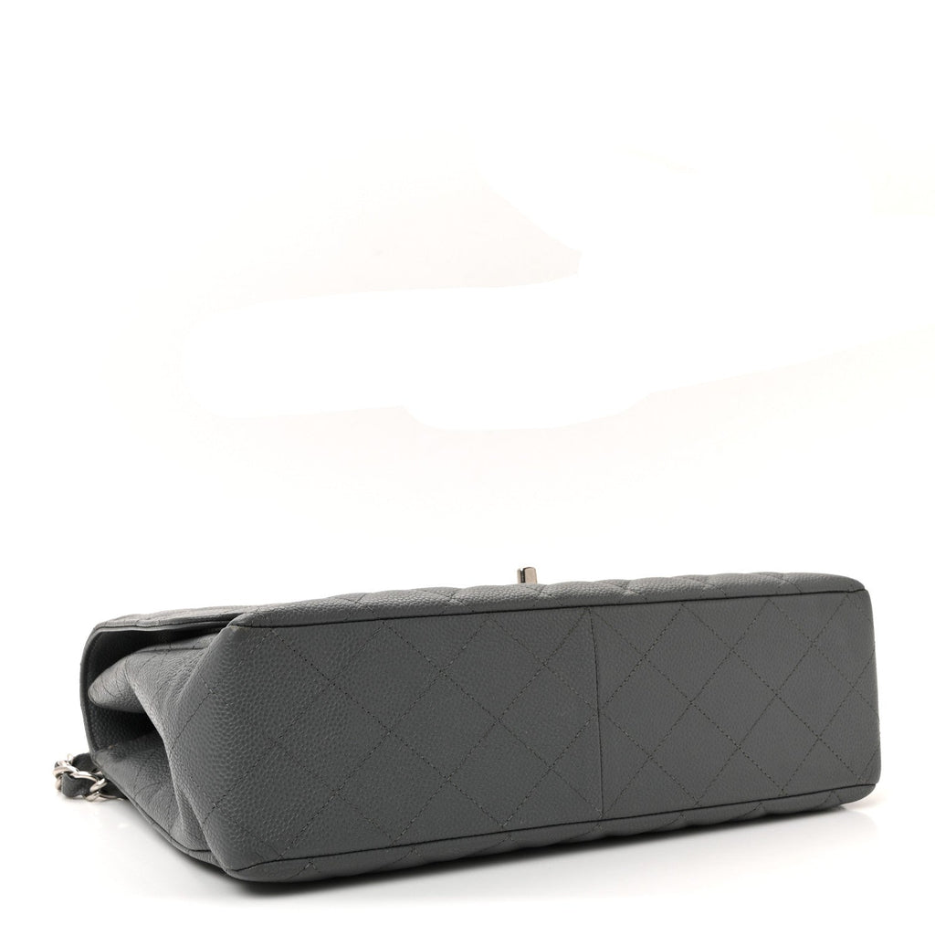 Chanel Caviar Quilted Jumbo Single Flap Grey