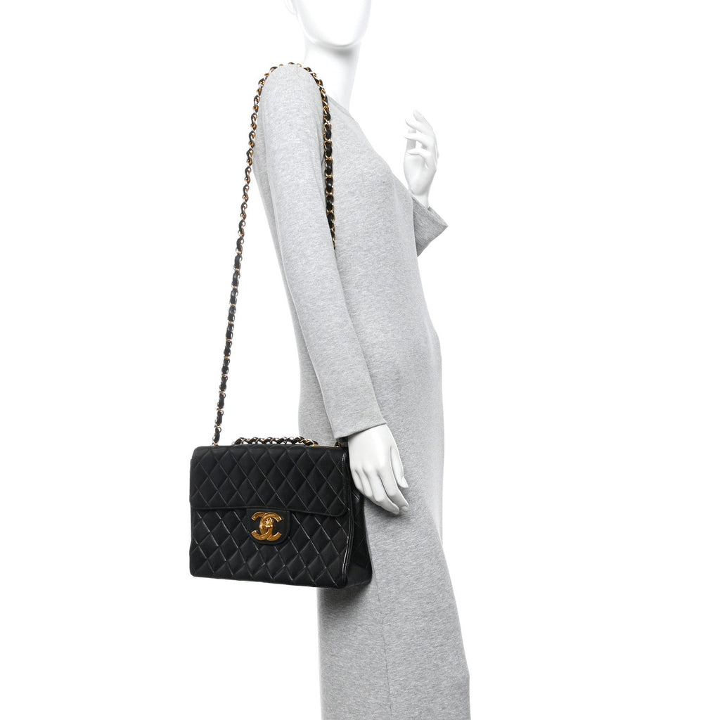 Chanel Lambskin Quilted XL Jumbo Single Flap Black