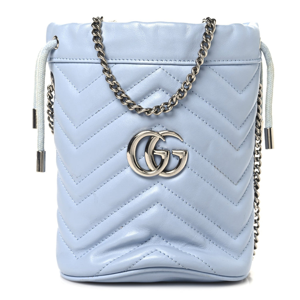 Gucci Calfskin Matelasse Mini GG Marmont 2.0 Bucket Bag Porcelain Light Blue