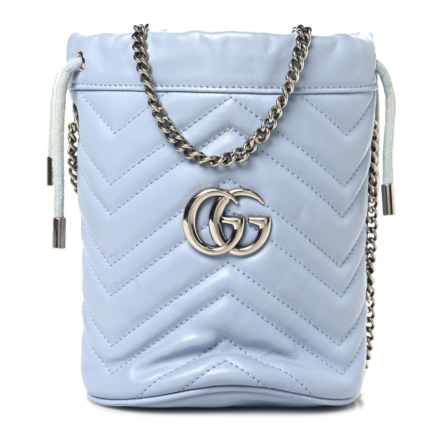 Gucci Calfskin Matelasse Mini GG Marmont 2.0 Bucket Bag Porcelain Light Blue