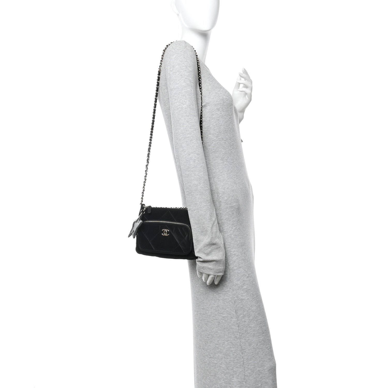 Chanel Velvet Effect Nylon Shiny Crumpled Calfskin Quilted Chanel 25 Clutch With Chain Black