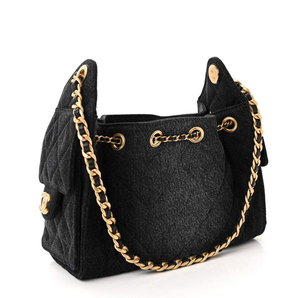 Chanel Washed Denim Quilted Mini Chanel 25 Handbag Black