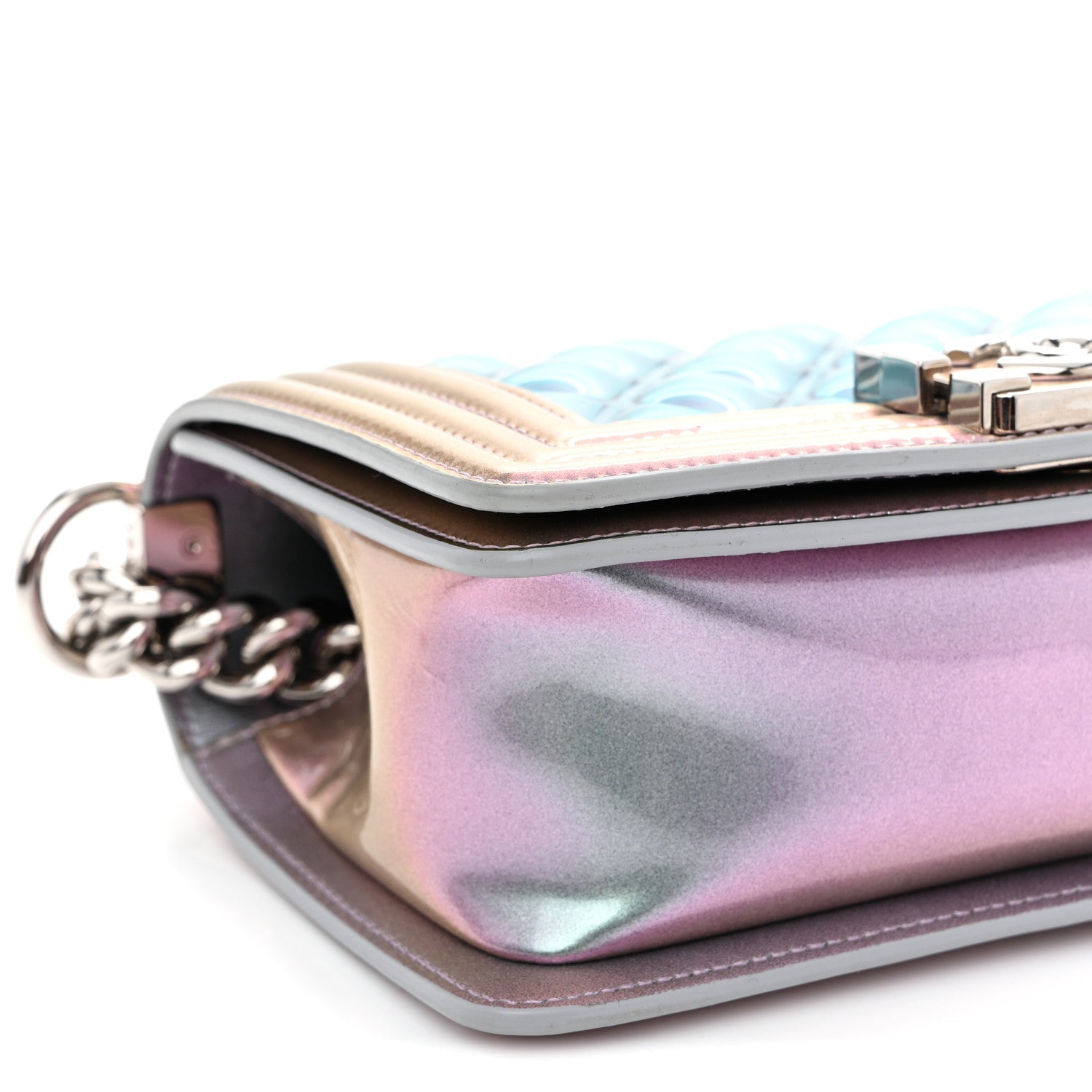 Chanel Iridescent Patent Calfskin PVC Quilted Small Boy Flap Light Purple