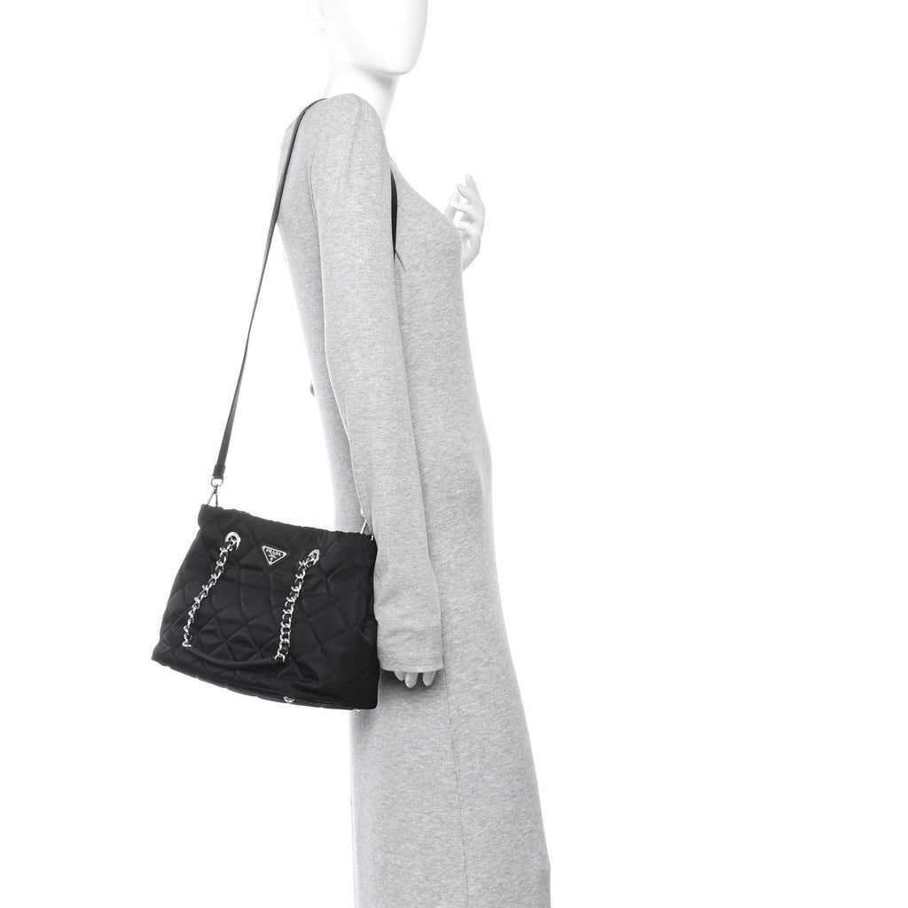 Prada Nylon Tessuto Impuntu Quilted Tote Black