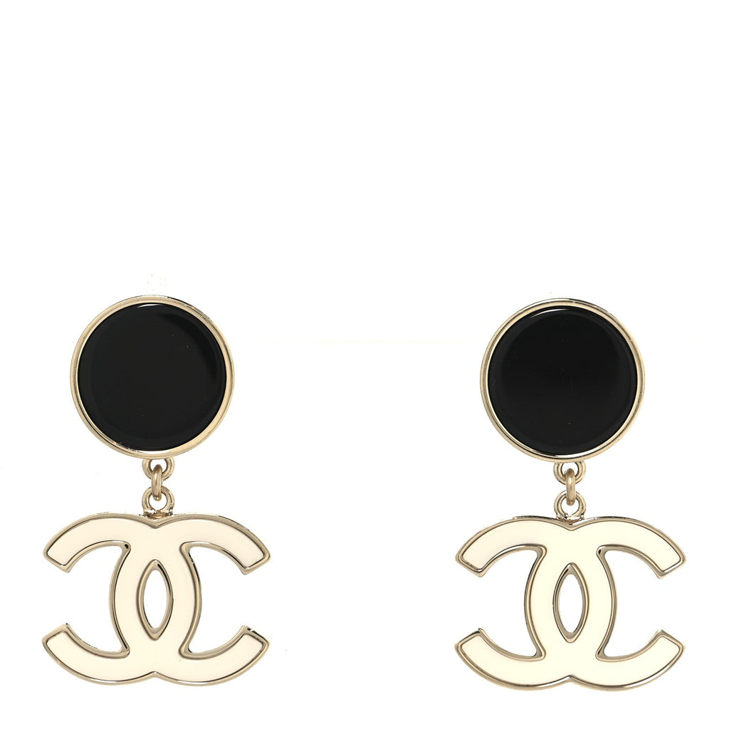 Enamel CC Drop Earrings Black White