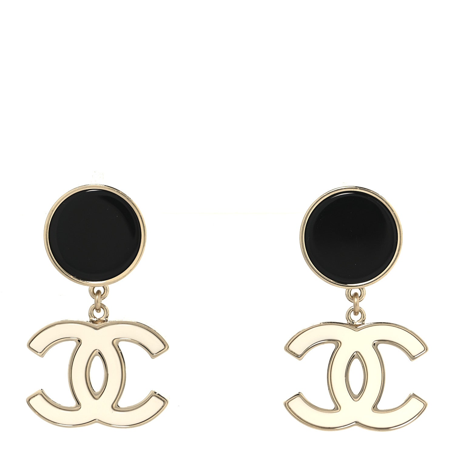 Enamel CC Drop Earrings Black White