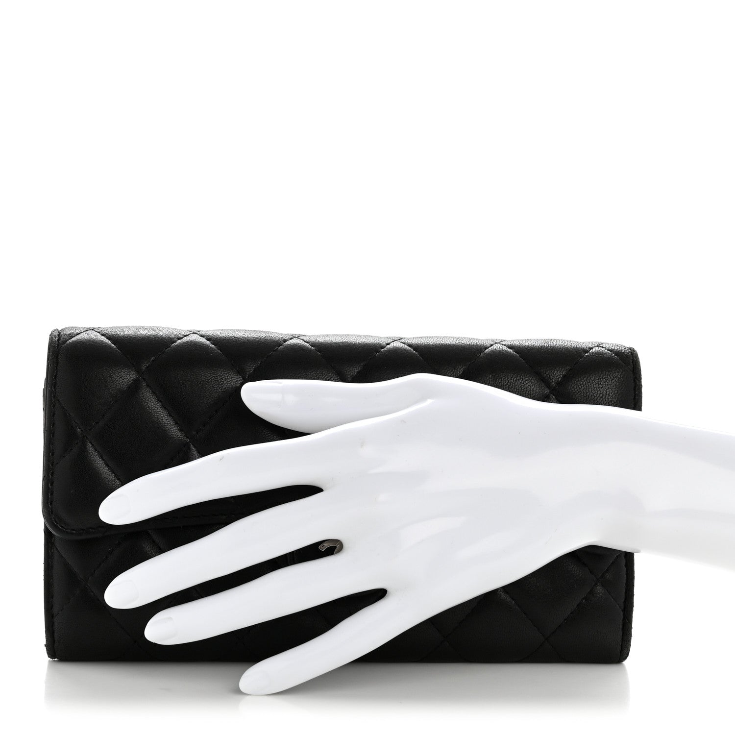Lambskin Quilted Large Gusset Flap Wallet Black