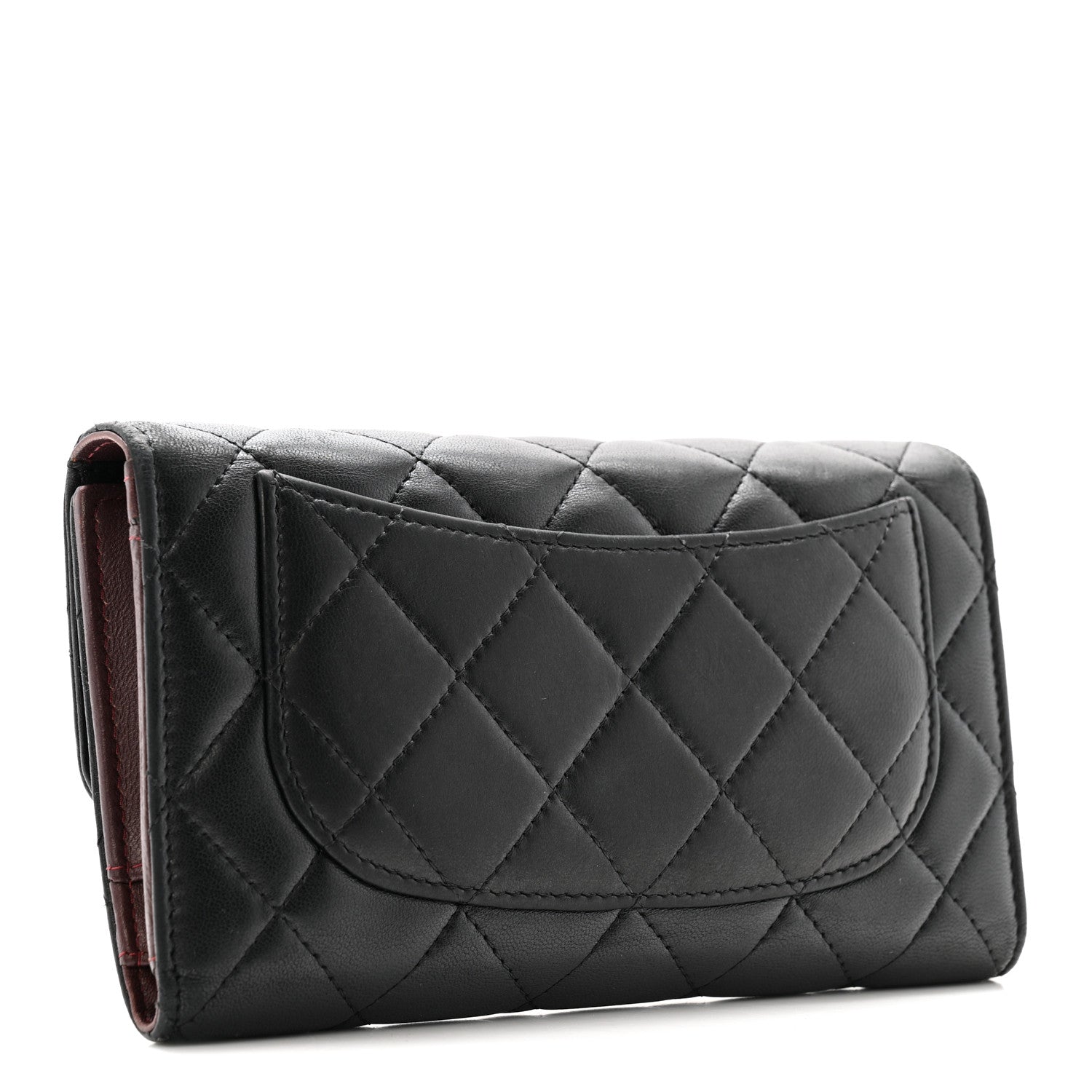 Lambskin Quilted Large Flap Wallet Black
