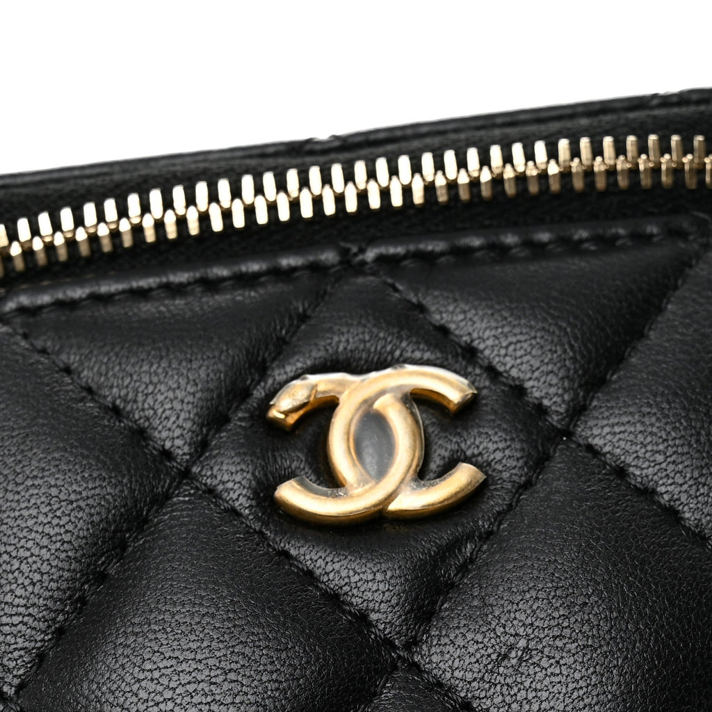 Chanel Lambskin Quilted Mini Pearl Crush Vanity Case With Chain Black