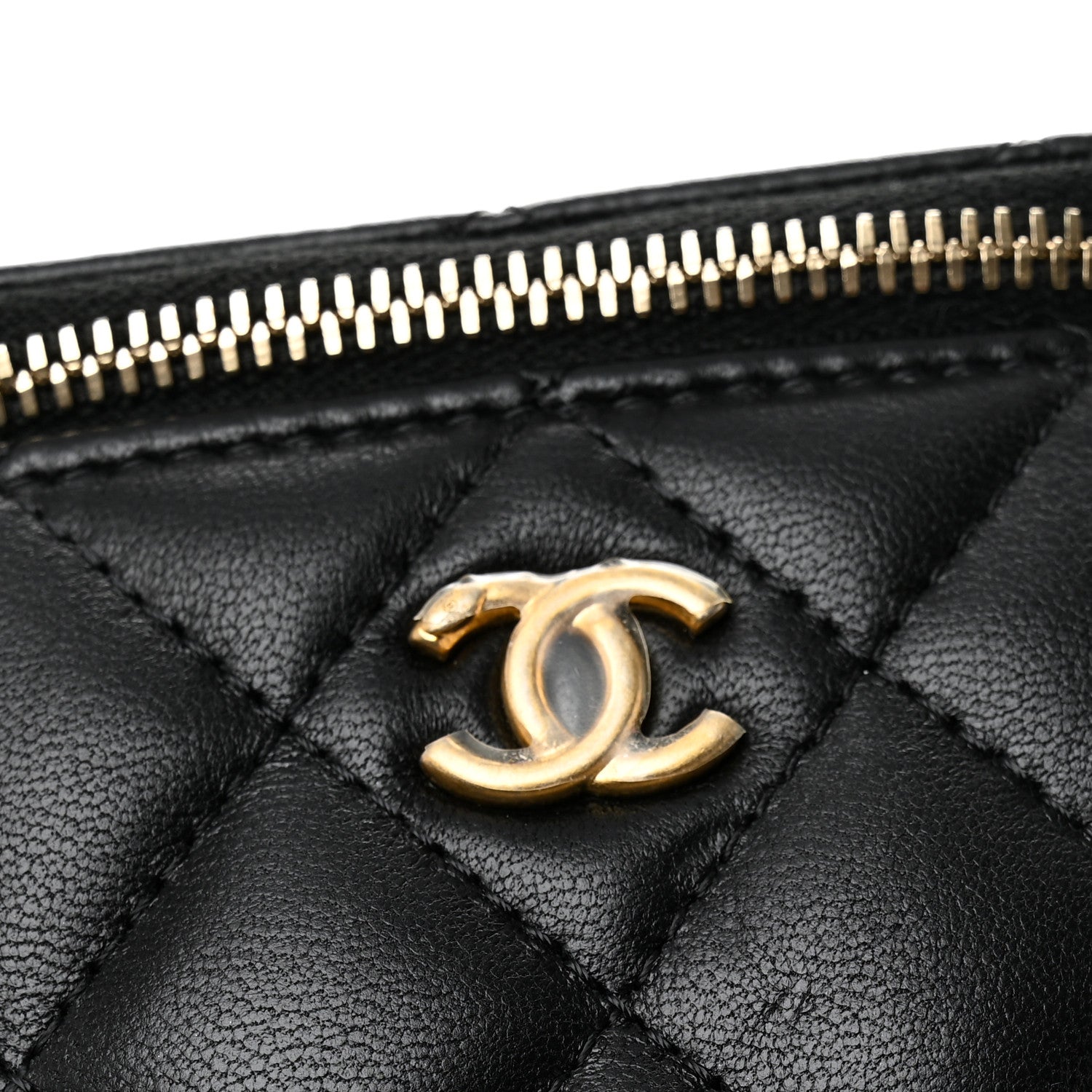Chanel Lambskin Quilted Mini Pearl Crush Vanity Case With Chain Black