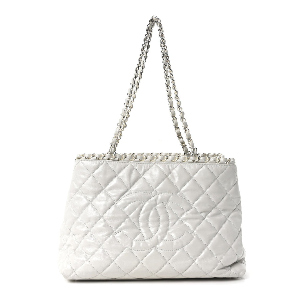 Chanel Glazed Calfskin Quilted Small Chain Me Tote Dark White