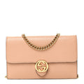 Gucci Dollar Calfskin Interlocking G Chain Wallet Camelia