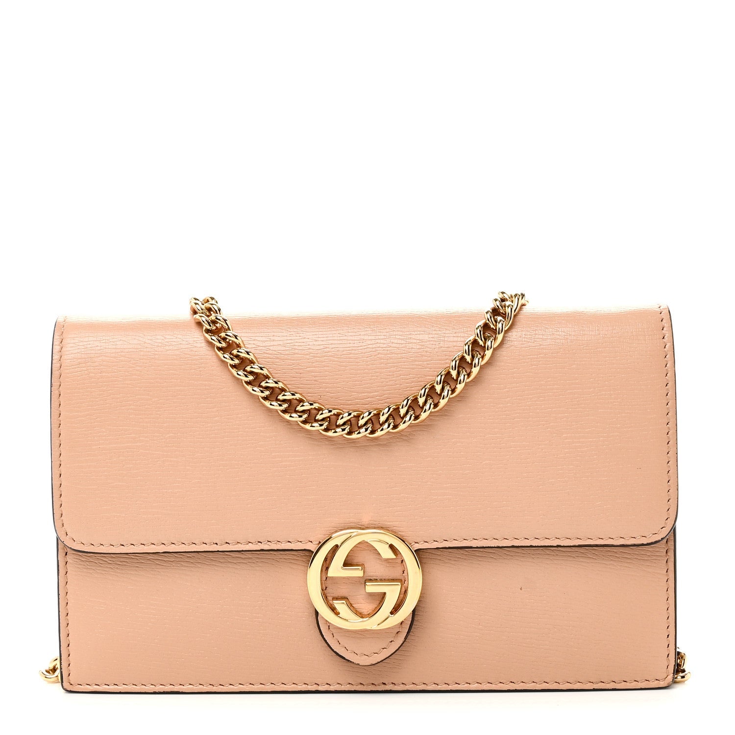 Gucci Dollar Calfskin Interlocking G Chain Wallet Camelia