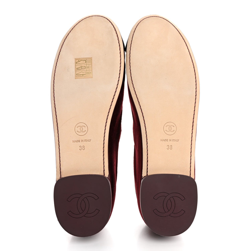 Chanel Velvet Mary Jane Flats 38 Burgundy Black