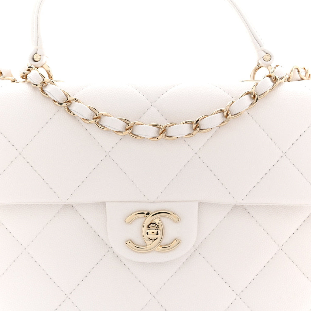 Chanel Caviar Quilted Medium Retro Twist Top Handle Flap White