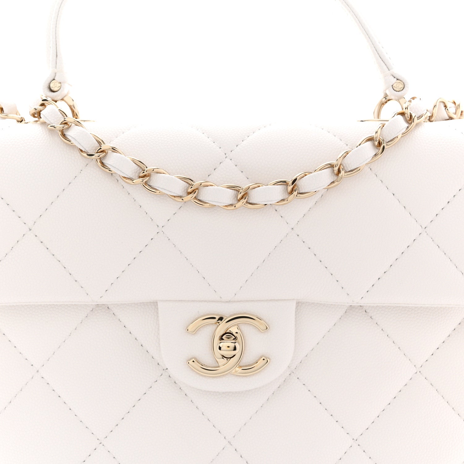 Chanel Caviar Quilted Medium Retro Twist Top Handle Flap White
