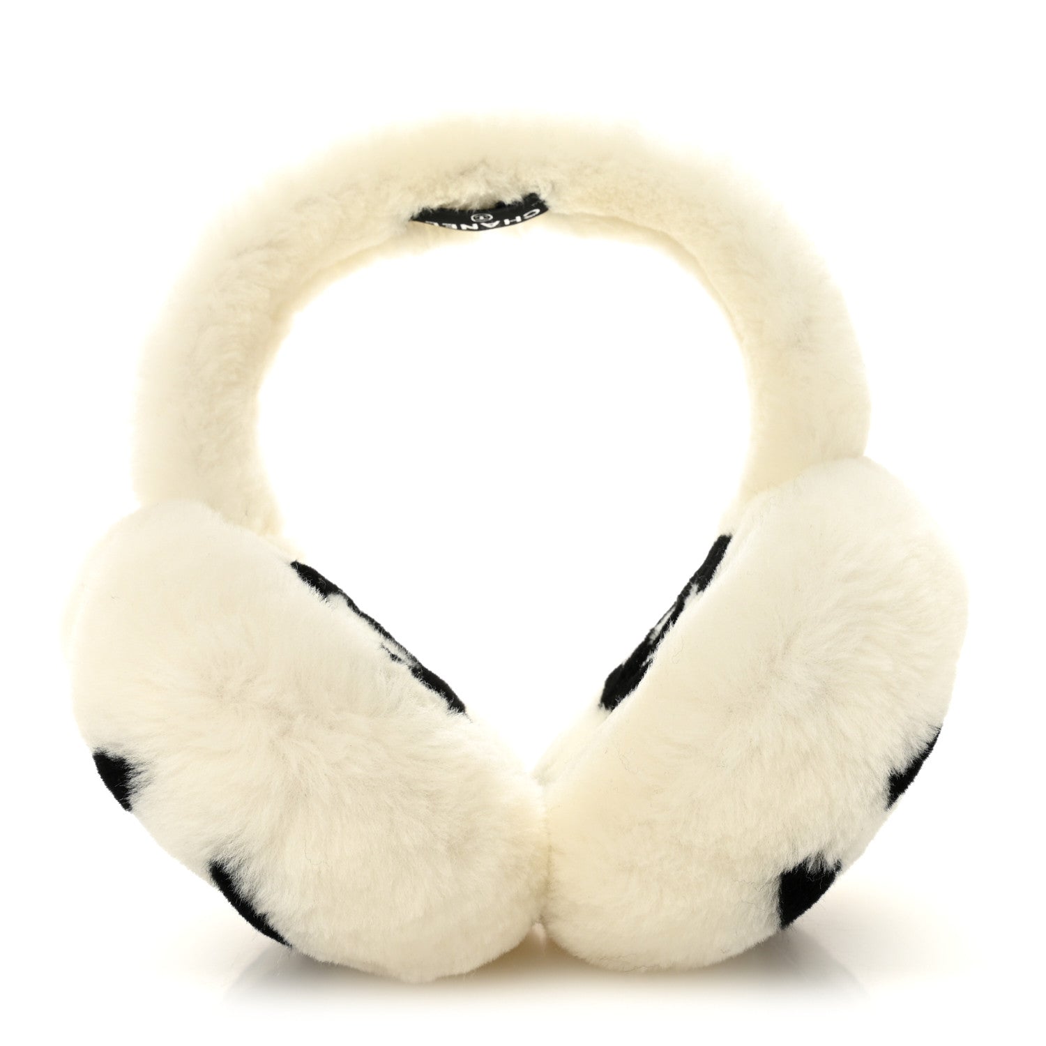 Chanel Shearling CC Bi-Color Ear Muffs White Black