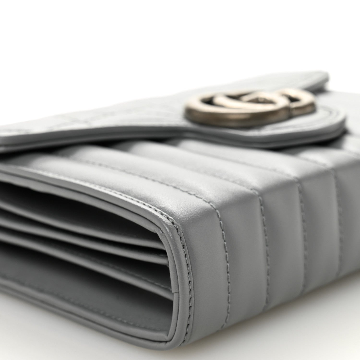 Gucci Calfskin Matelasse Aria GG Marmont Chain Wallet Deep Grey
