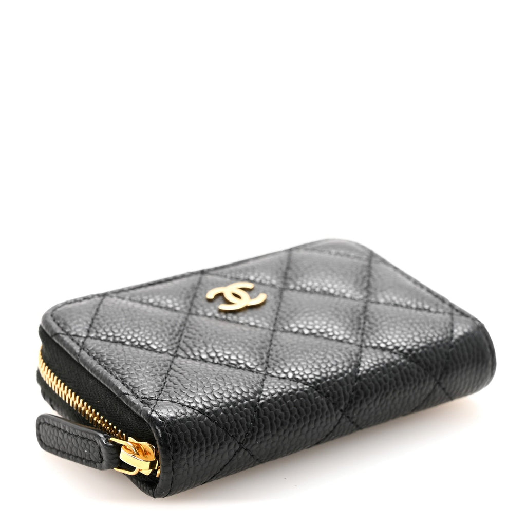 Caviar Quilted Zip Coin Purse Black