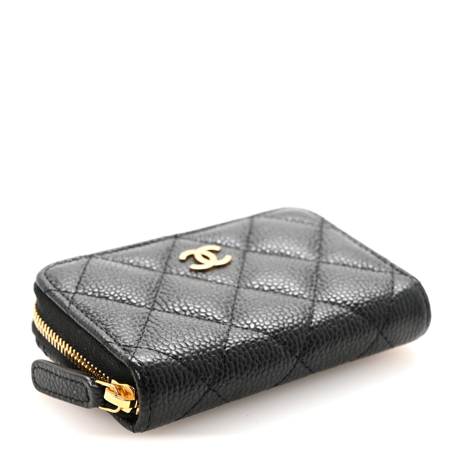 Caviar Quilted Zip Coin Purse Black