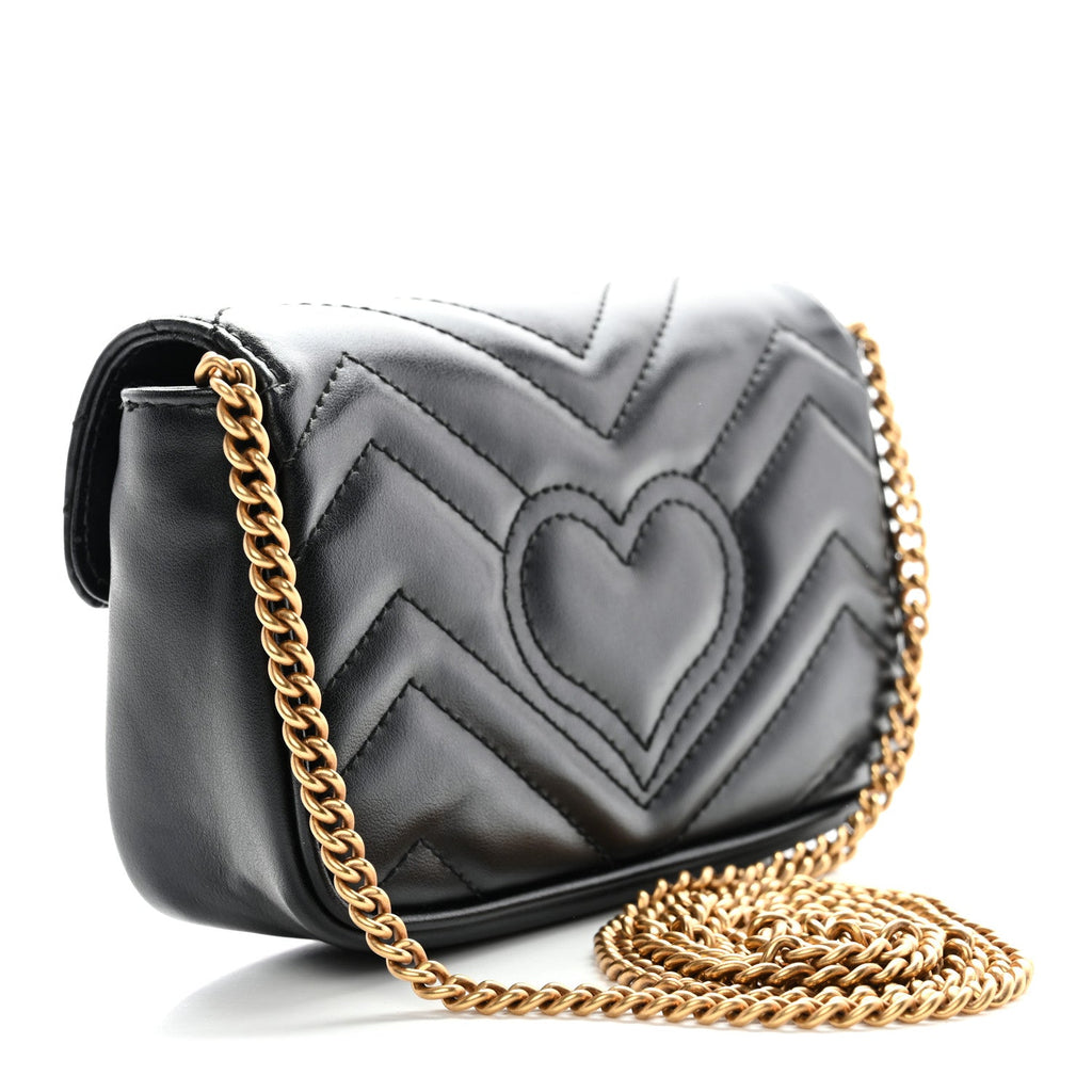 Gucci Calfskin Matelasse Super Mini GG Marmont Shoulder Bag Black