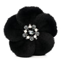 Faux Fur Strass Camellia Brooch Black