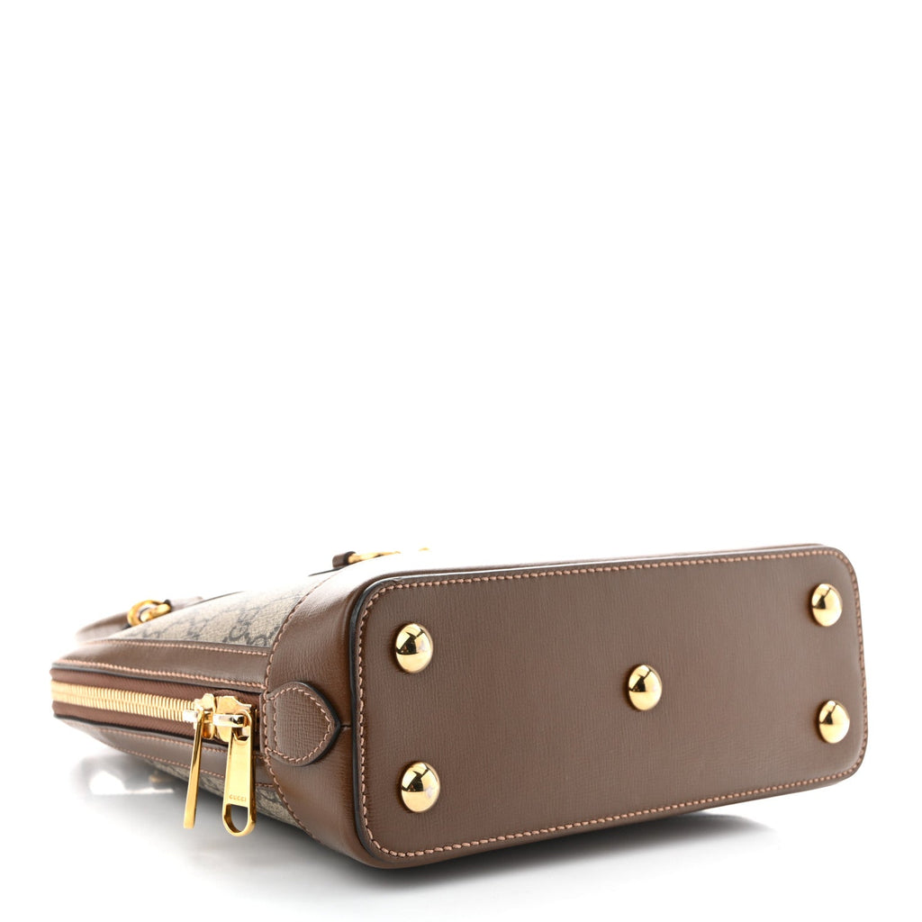 Gucci GG Supreme Monogram Azalea Calfskin Small Horsebit 1955 Top Handle Bag Beige Ebony Brown Sugar