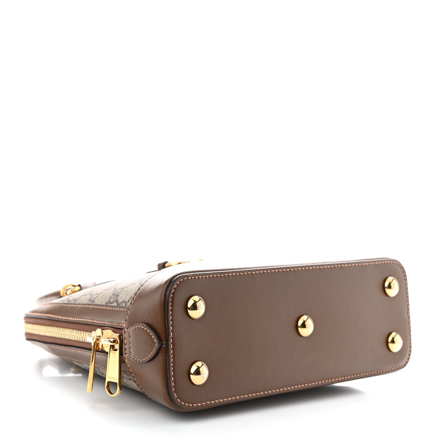 Gucci GG Supreme Monogram Azalea Calfskin Small Horsebit 1955 Top Handle Bag Beige Ebony Brown Sugar