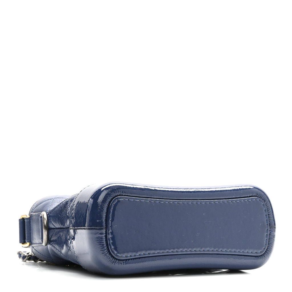Chanel Patent Goatskin Quilted Small Gabrielle Hobo Blue