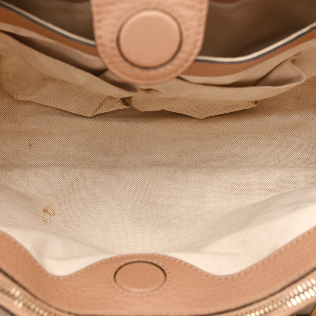 Gucci Pebbled Calfskin Medium Bamboo Shopper Tote Camelia