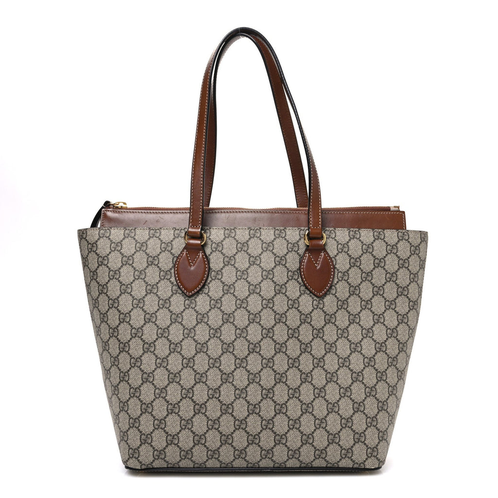 Gucci GG Supreme Monogram Medium Zippered Bucket Tote Beige Tuscany