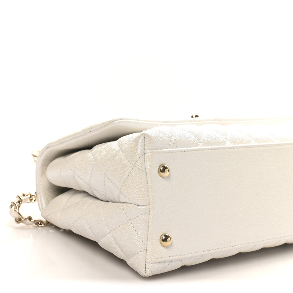 Chanel Iridescent Caviar Quilted Small Coco Handle Flap White