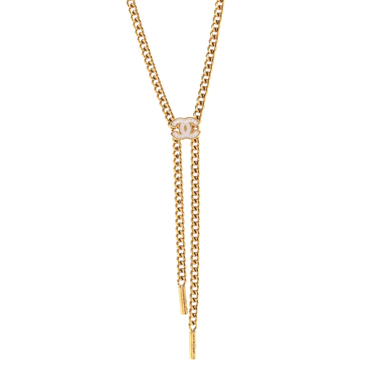 Metal Resin Chain CC Bolo Necklace Gold