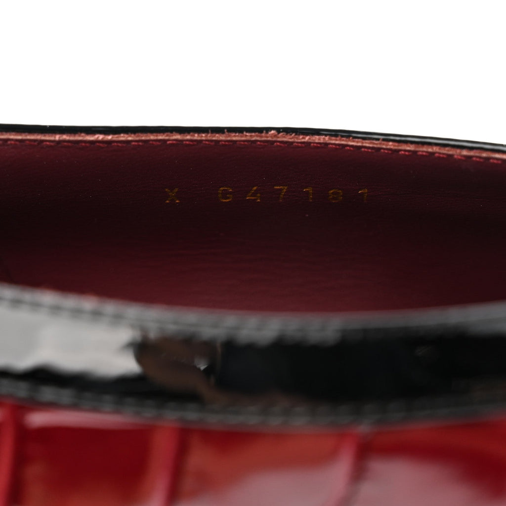 Crocodile Embossed Patent Calfskin Pumps 38.5 Burgundy Black