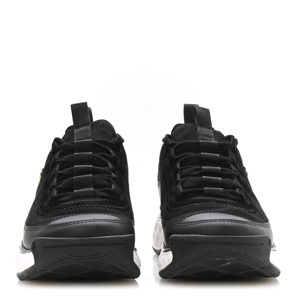 Chanel Velvet Calfskin Mixed Fibers CC Sneakers 37.5 Black