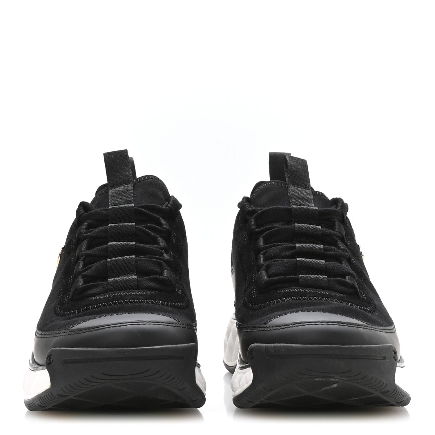 Chanel Velvet Calfskin Mixed Fibers CC Sneakers 37.5 Black