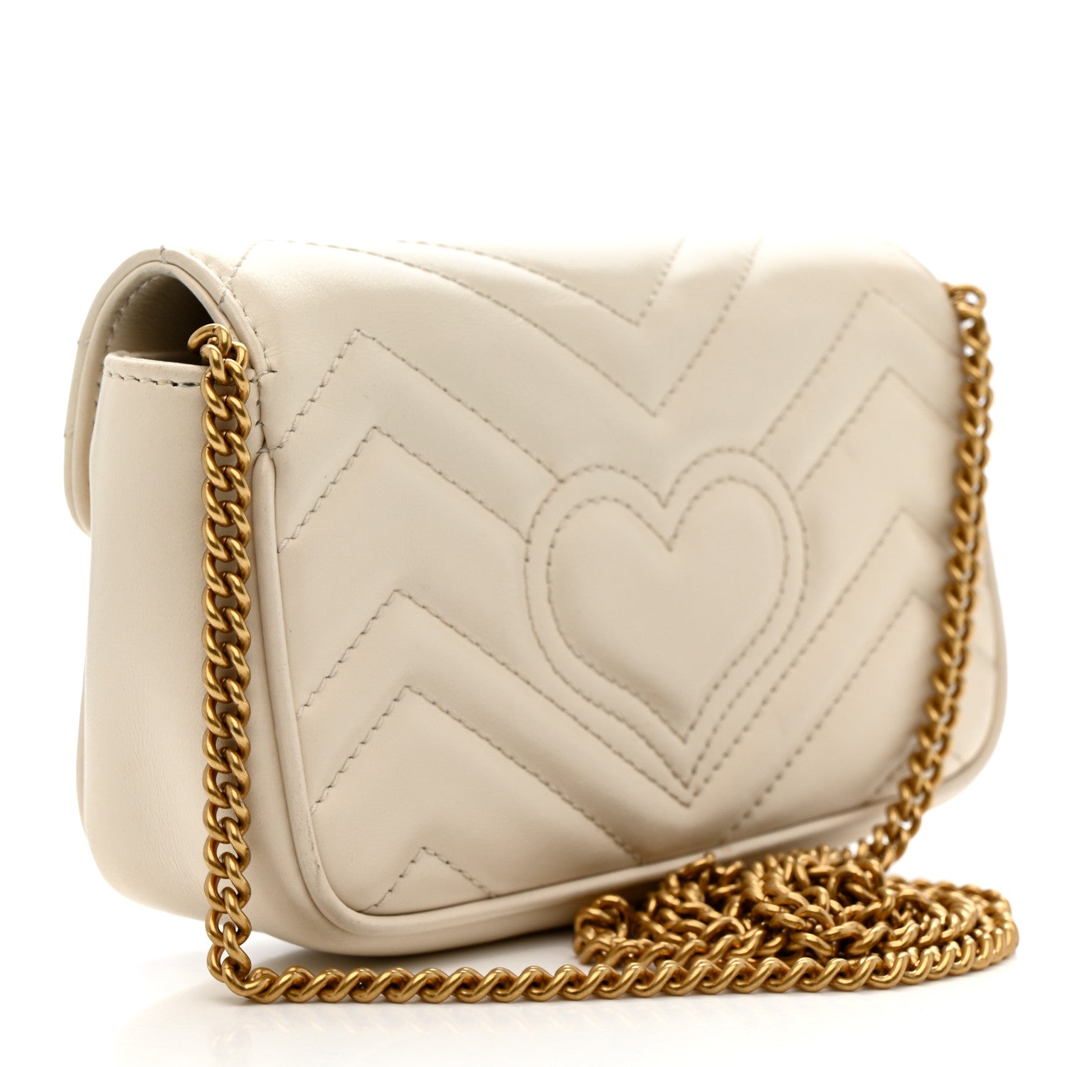 Gucci Calfskin Matelasse Super Mini GG Marmont Shoulder Bag White