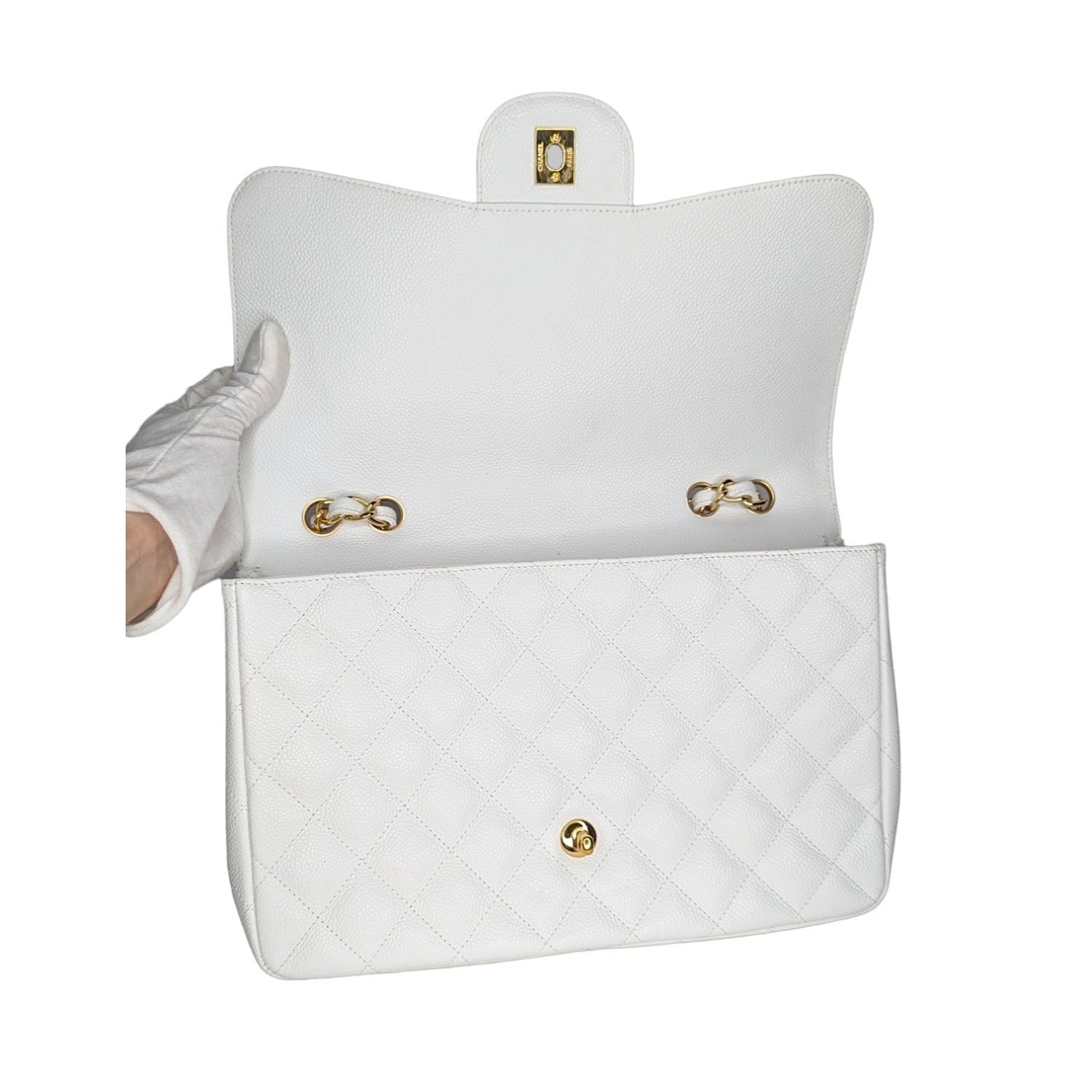 Chanel bags Vintage Classic Quilted Caviar Single White Jumbo Flap