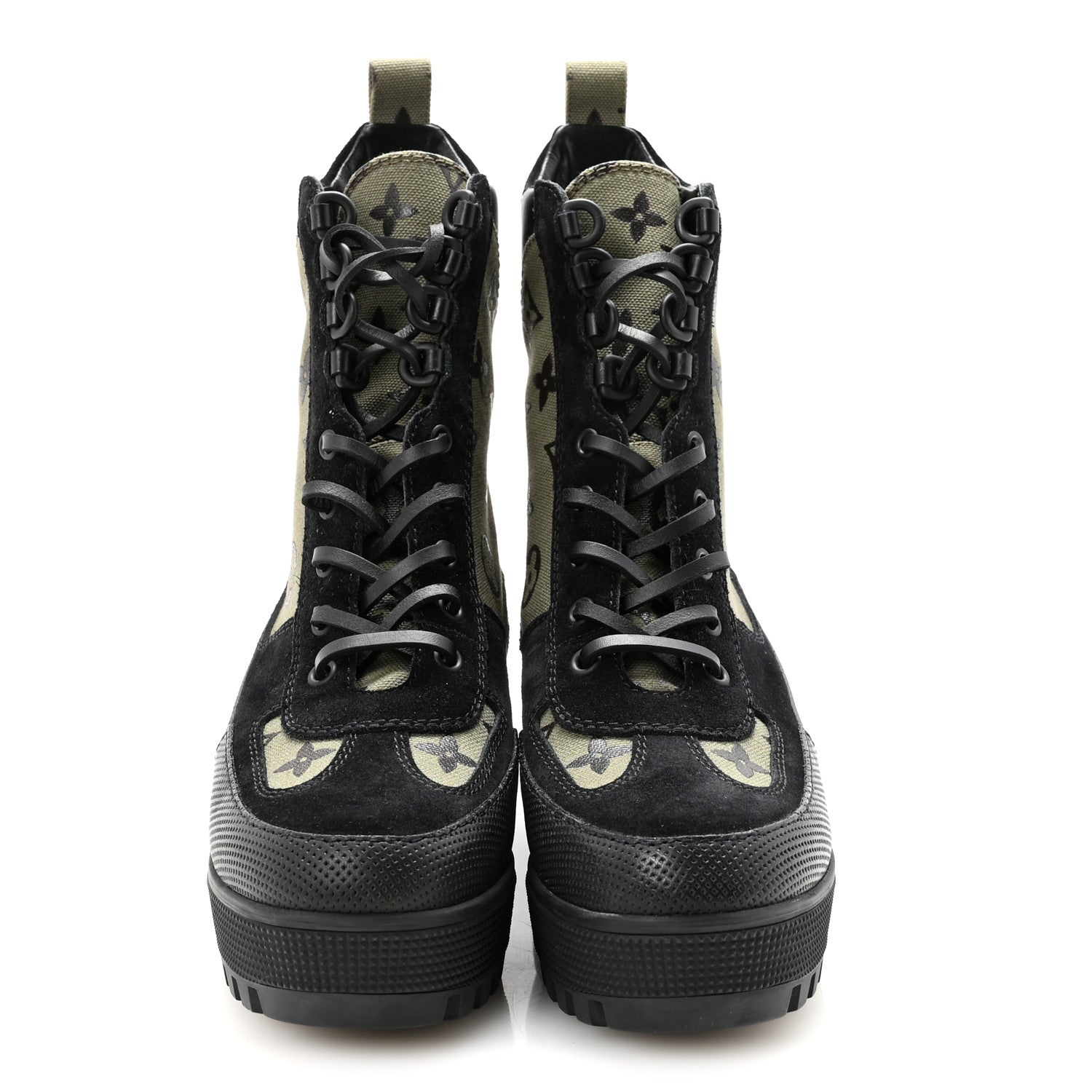 Louis Vuitton Suede Monogram Laureate Platform Desert Boots 37 Kaki Black