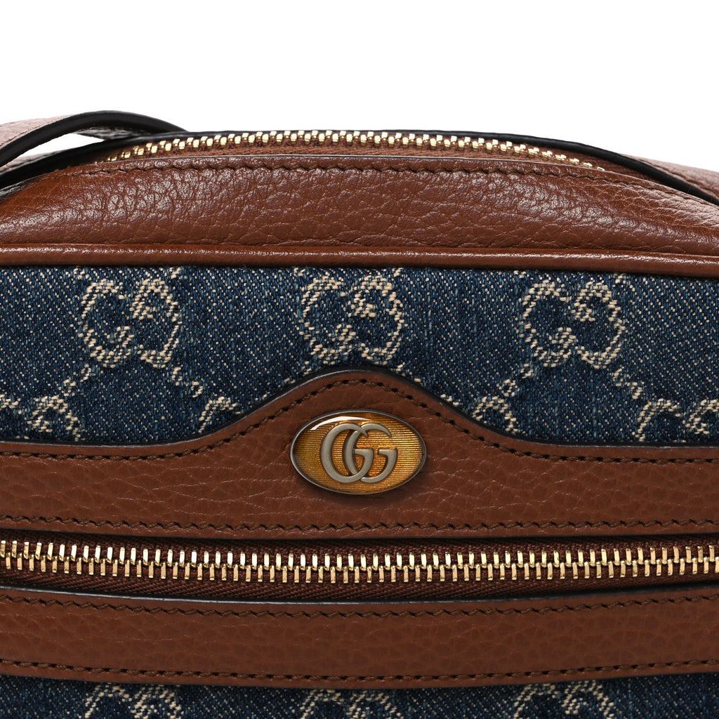 Gucci New Denim GG Monogram Dollar Calfskin Mini Ophidia Shoulder Bag Blue Tea Cuir Epilog