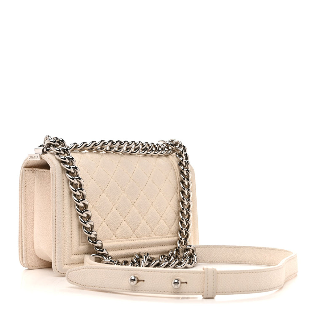 Chanel Caviar Quilted Small Boy Flap White