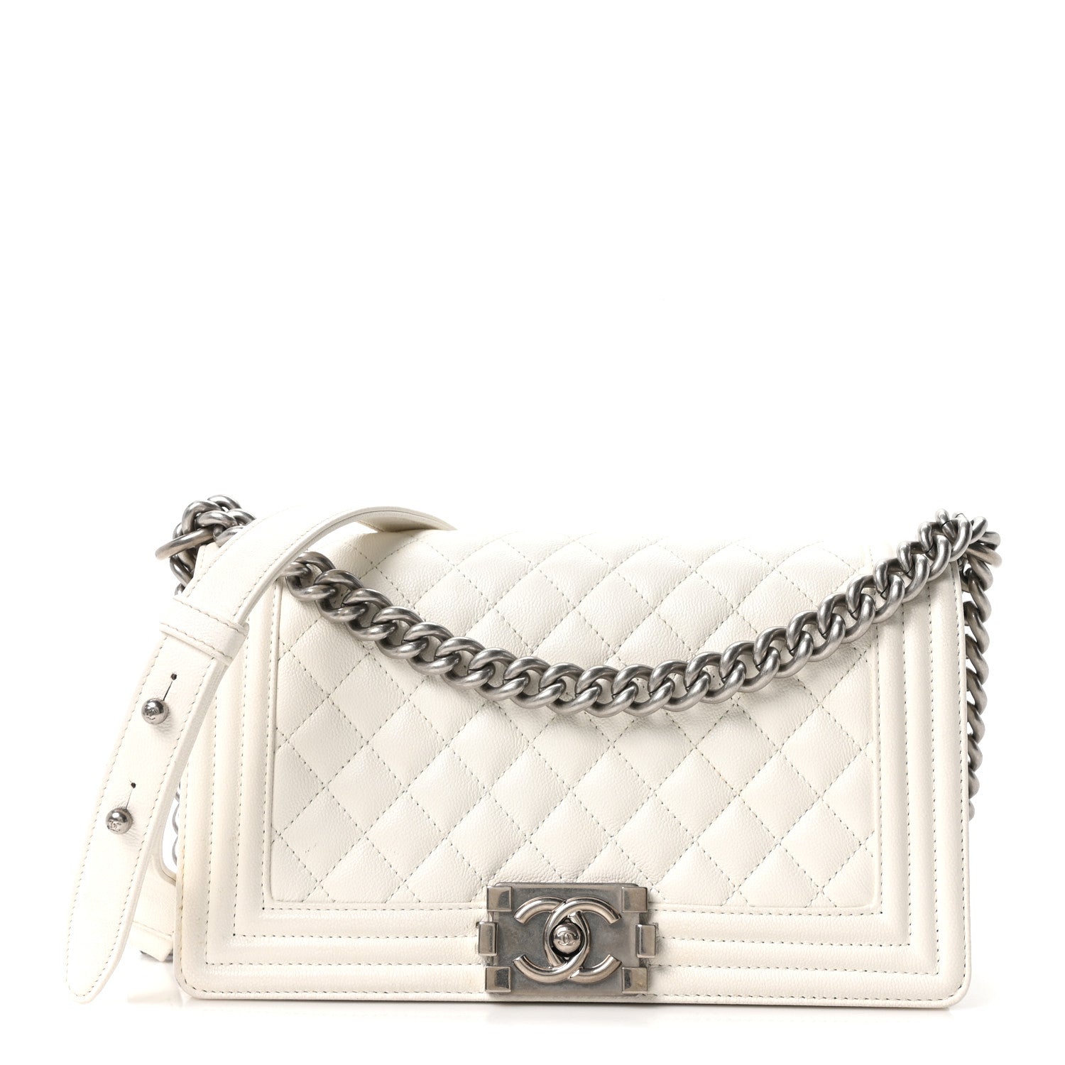Chanel Caviar Quilted Medium Boy Flap White