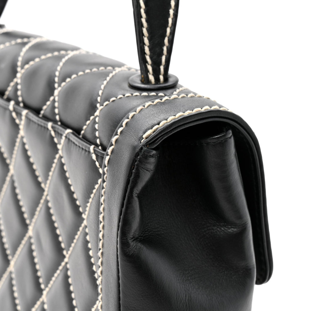 Chanel Calfskin Quilted Wild Stitch Large Top Handle Flap Black