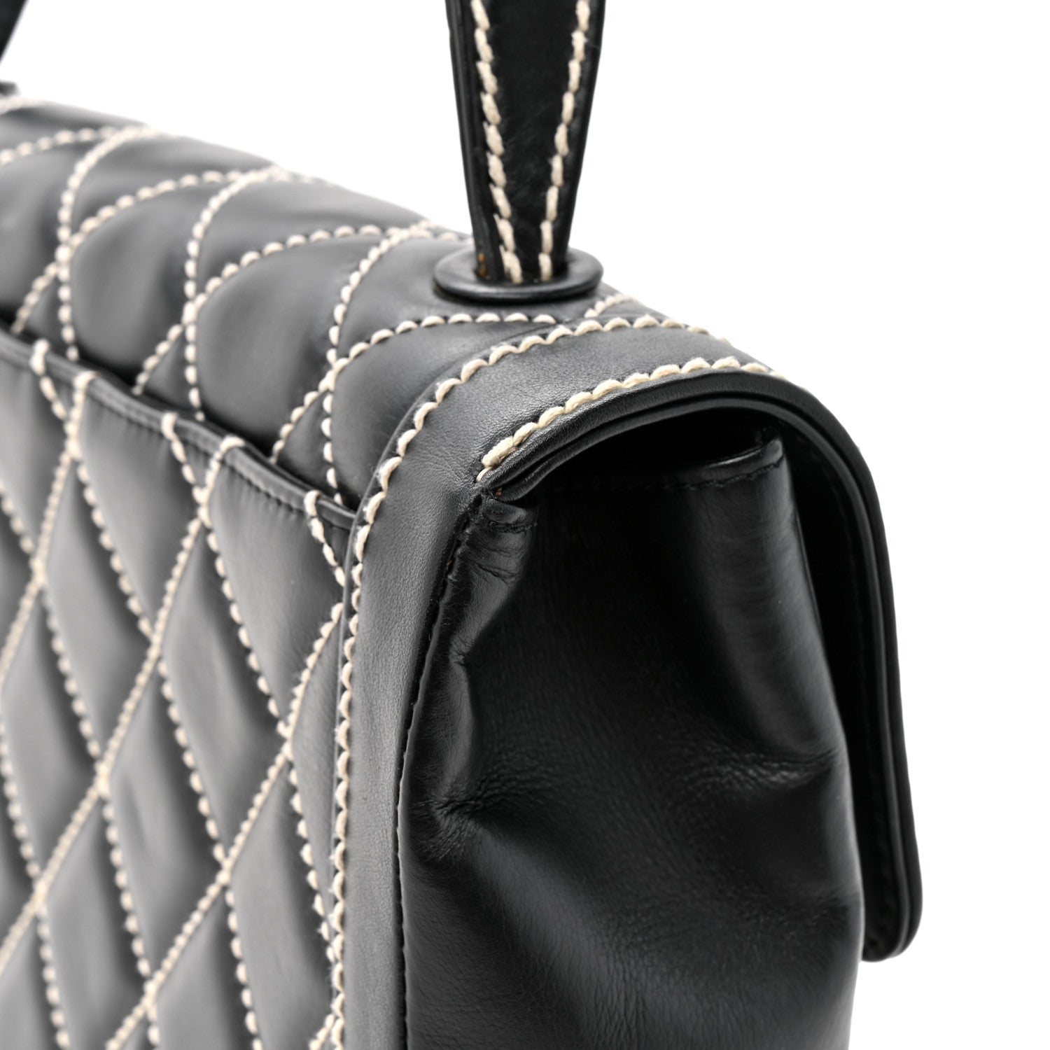 Chanel Calfskin Quilted Wild Stitch Large Top Handle Flap Black